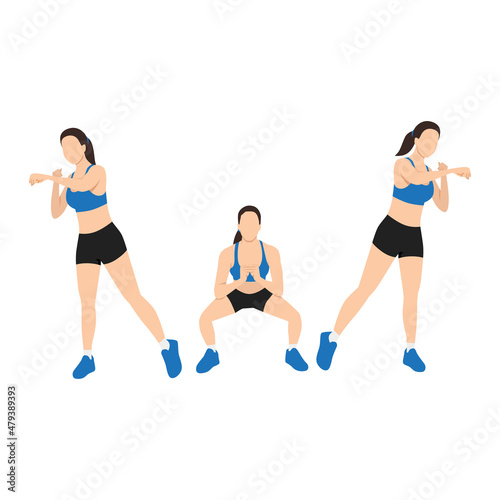 Woman doing Boxer squat punch exercise. Flat vector illustration isolated on white background
