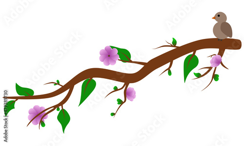 Ast mit Blüten und Vogel