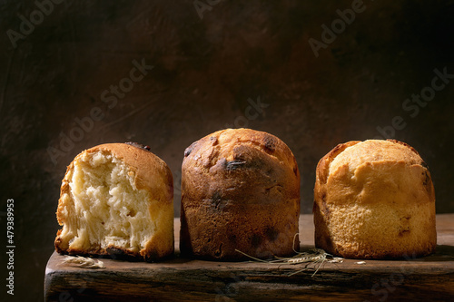 Homemade traditional italian brioche wheat bread whole and half