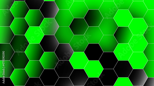 Abstract background with geometric hexagonal pattern. Technological pattern of six-accounts in shades of green.
