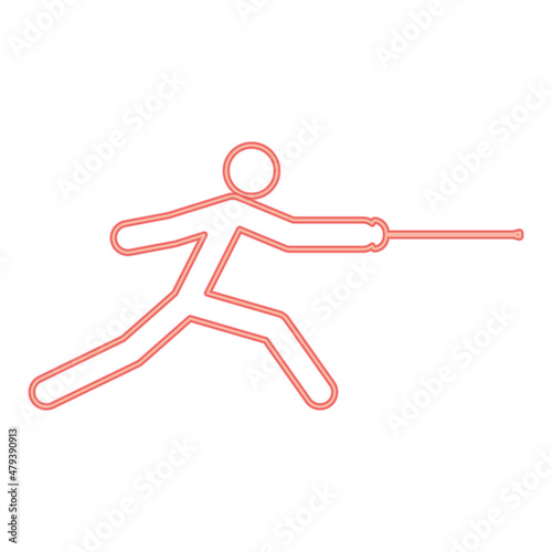 Neon fencer stick red color vector illustration image flat style