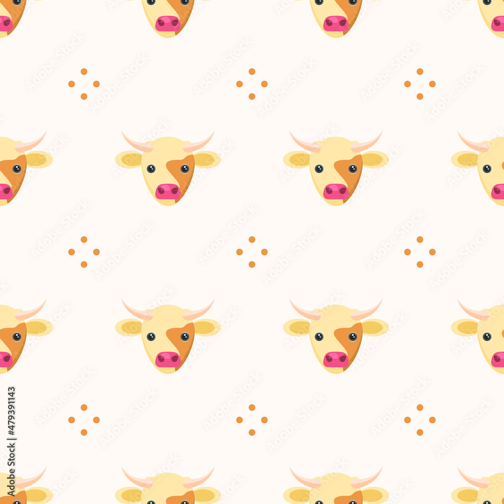 Naklejka premium Seamless Pattern Abstract Elements Animal Cow Head Wildlife Vector Design Style Background Illustration Texture For Prints Textiles, Clothing, Gift Wrap, Wallpaper, Pastel