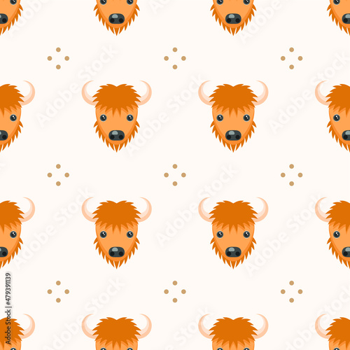 Wallpaper Mural Seamless Pattern Abstract Elements Animal Bison Head Wildlife Vector Design Style Background Illustration Texture For Prints Textiles, Clothing, Gift Wrap, Wallpaper, Pastel Torontodigital.ca
