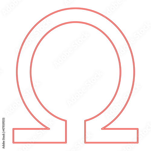 Neon symbol omega red color vector illustration image flat style