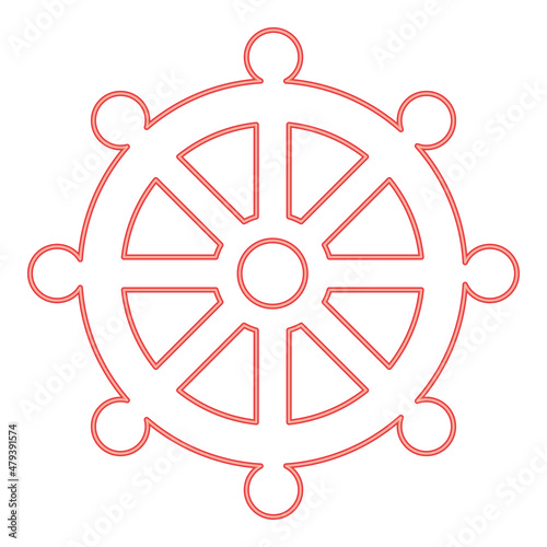 Neon symbol budhism wheel law religious sign red color vector illustration image flat style