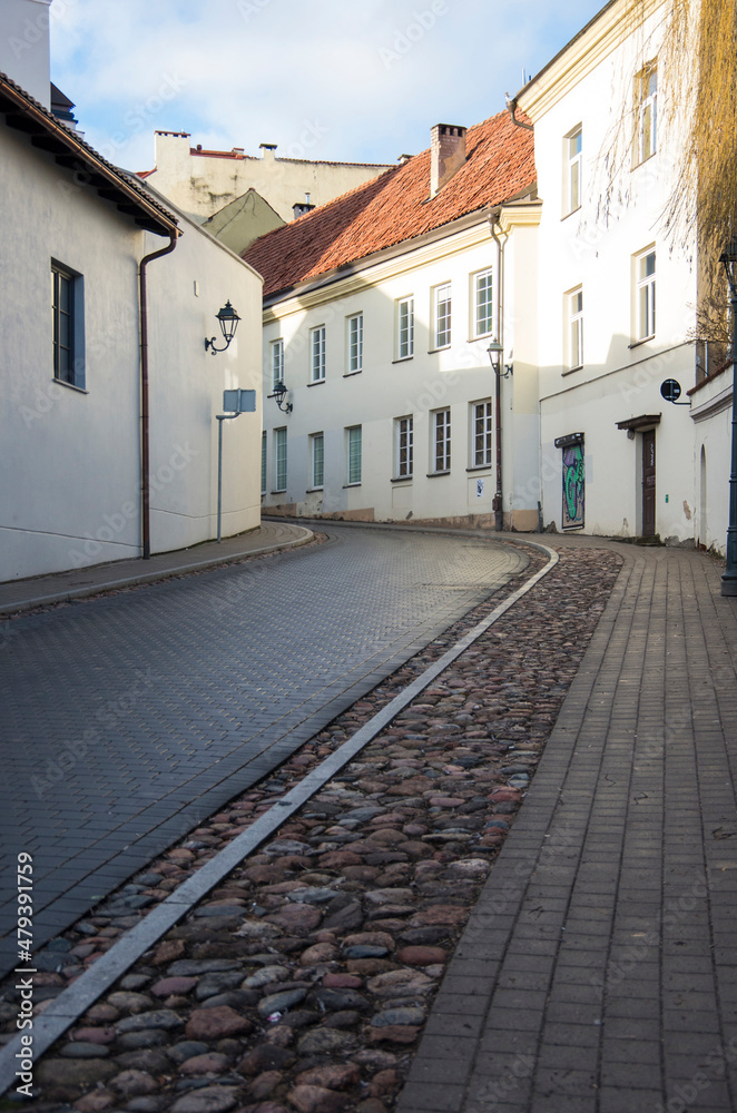 Street in Vilnius old town in autumn