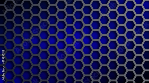 Abstract background with geometric hexagonal pattern. Technological pattern of six-accounts in shades of blue.