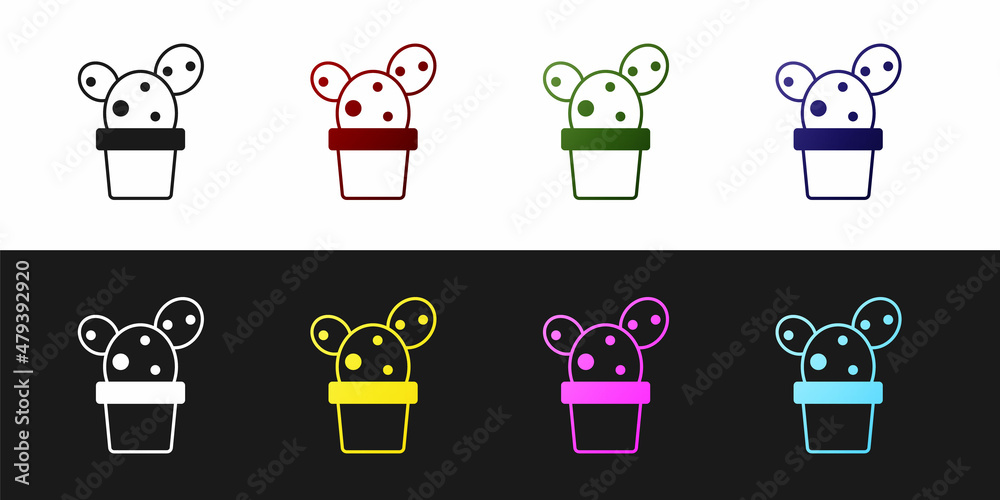 Set Cactus and succulent in pot icon isolated on black and white background. Plant growing in a pot. Potted plant sign. Vector Set Cactus and succulent in pot icon isolated on black and white background. Plant growing in a pot. Potted plant sign. Vector