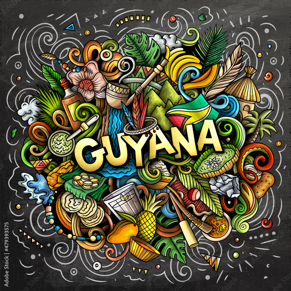 Guyana hand drawn cartoon doodle illustration. Funny local design.