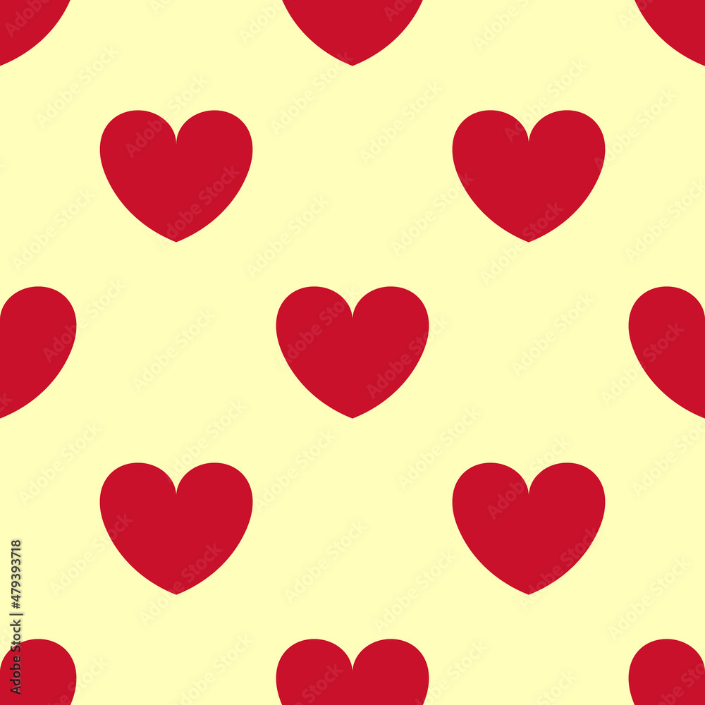 red heart shape seamless pattern on yellow background. love and passion concept