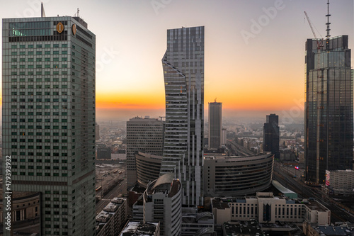 Warsaw city center during the January sunrise © Krzysztof