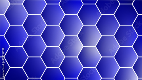 Abstract background with geometric hexagonal pattern. Technological pattern of six-accounts in shades of blue.