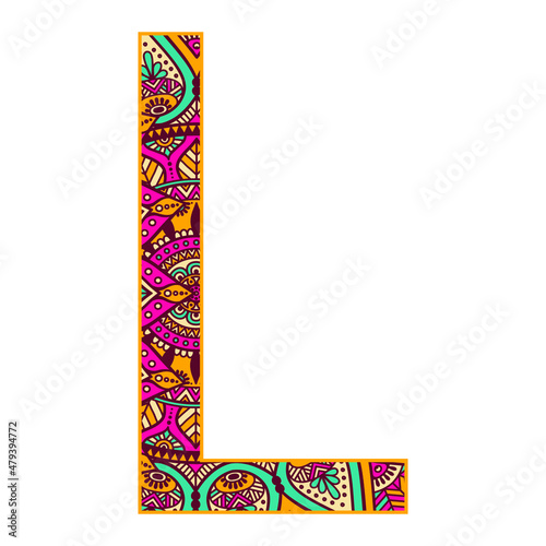 Alphabet letter, letter with colorful ornamental mandala. The letter vector illustration