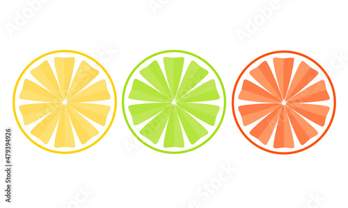 Lemon and lime and grapefruit slices. Simple flat design. Isolated on white background vector illustration.