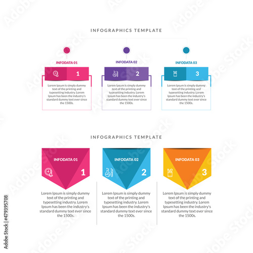 Business template for presentation. Vector flowchart concept with 3 options or steps.Three colorful rectangular elements. Timeline design for brochure, presentation. Infographic design layout.