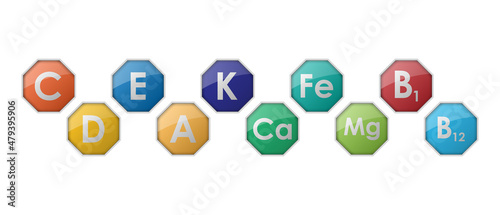 Essential vitamin and mineral complex, medicine and health, vector illustration