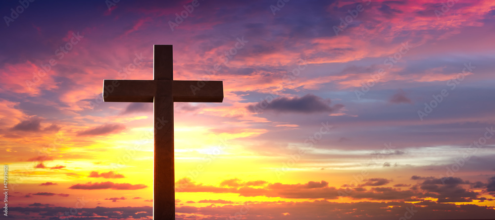 Silhouette of crucifix cross at sunset sky. Silhouette of crucifix cross at sunset sky.