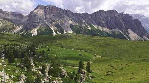 Amazing mountain landscape of itailan alps. Drone take over shot. Scenic mountains in summer.   photo