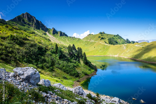 Lac De Lessy and Mountain landscape in The Grand-Bornand, France