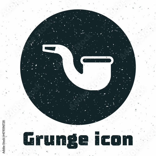 Grunge No pipe smoking icon isolated on white background. Dont smoke. Tobacco pipe. Monochrome vintage drawing. Vector