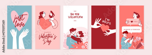 Set of Valentines day cards. Romantic cards and messages for all lovers or those who will become. Vector illustrations for greeting cards, backgrounds, web banners, social media banners, marketing.