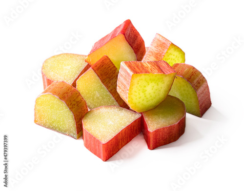 Fotografía Chopped rhubarb stem isolated on white with clipping path