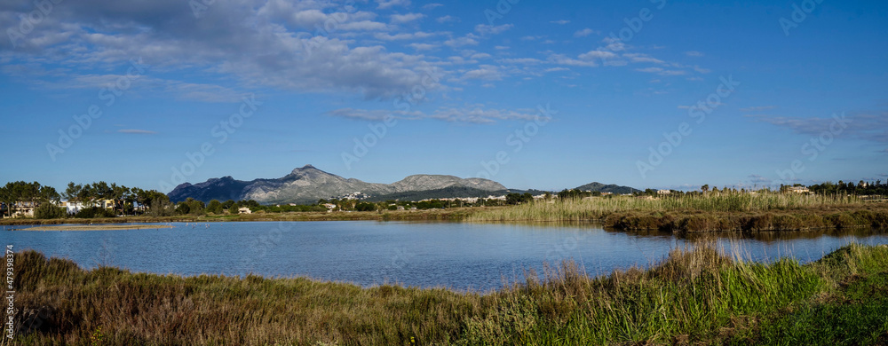 laguna de Sa Barcassa y Puig de Sa Talaia, 446 mts, Reserva natural de l'Albufereta, Pollença, Mallorca, Islas Baleares, Spain