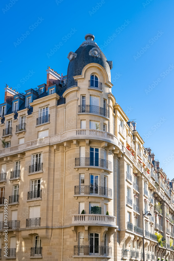 Paris, beautiful buildings in the 16th arrondissement, avenue Mozart, an upscale neighborhood 
