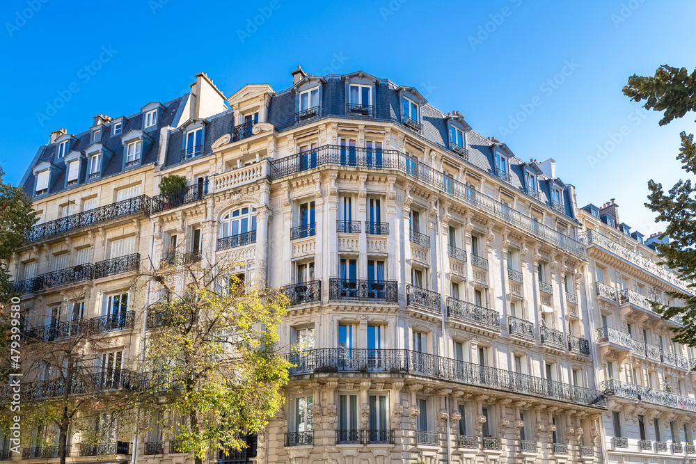 Paris, beautiful buildings in the 16th arrondissement, avenue Mozart, an upscale neighborhood 
