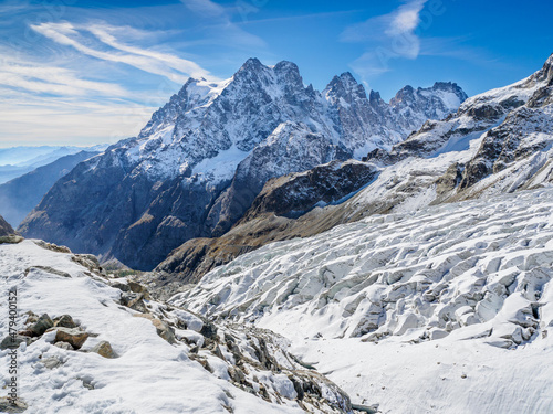 View of Glacier Blanc (2542m) located in the Ecrins Massif in French Alps © estivillml