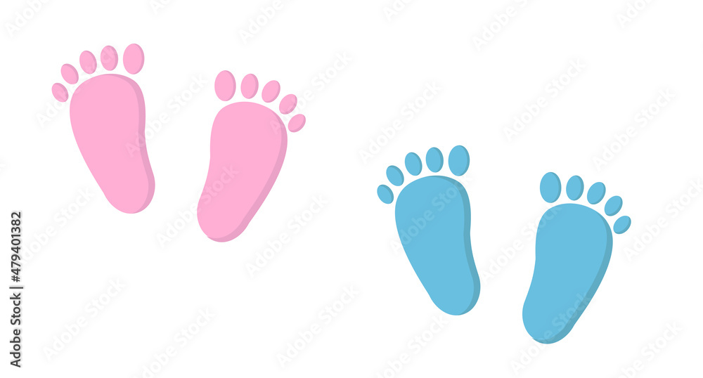 Baby foot print isolated on white background. Little feet of a boy and a girl. Vector flat illustration