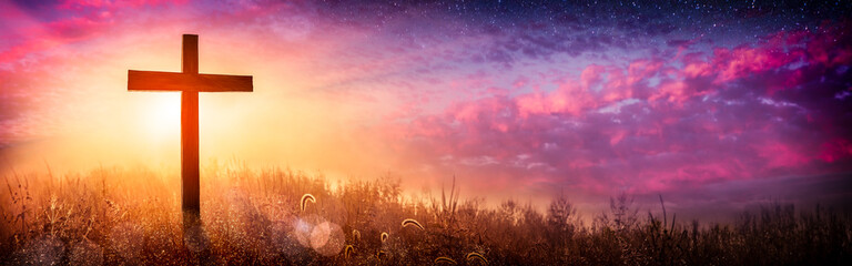Cross On A Hill At Sunset - Crucifixion Of Jesus Christ