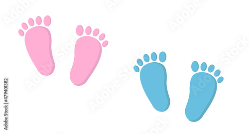 Baby foot print isolated on white background. Little feet of a boy and a girl. Vector flat illustration