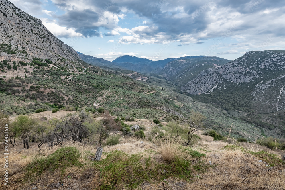 Mountain valley in ancient Delphi Mountain valley in ancient Delphi