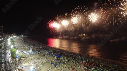 Fireworks during new year's celebration in Copacabana, Rio de Janeiro, Brazil