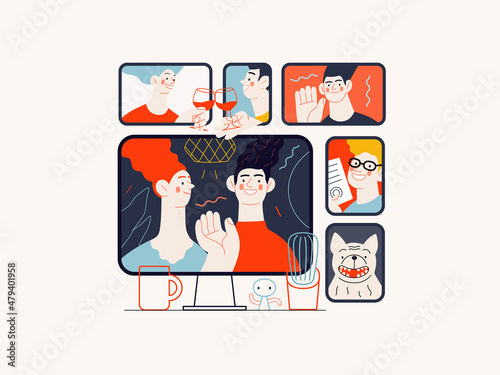 Technology Memphis illustration. Creative landing web page illustration
