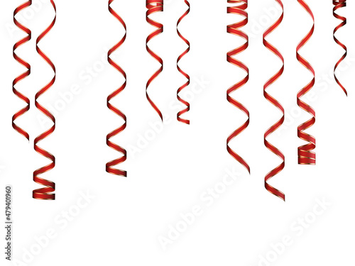 Gold and Red Colored Ribbons on Isolated White Background