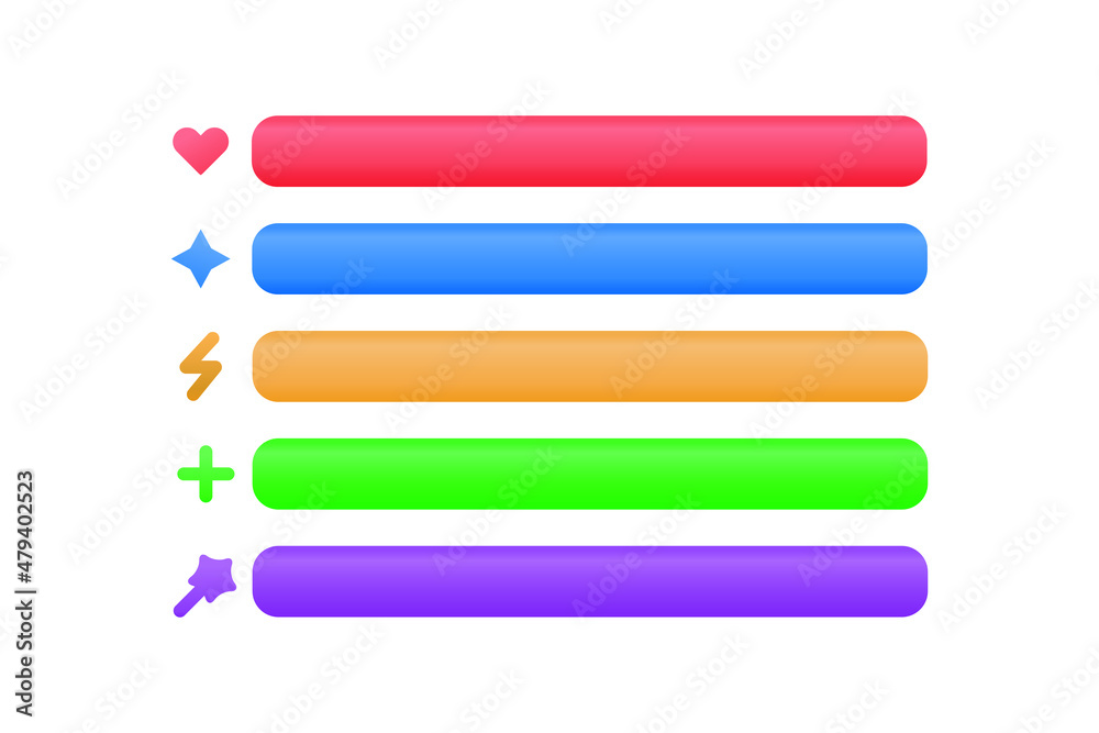 Vector isolated health, mana and other bars for game design on the white background. Vector isolated health, mana and other bars for game design on the white background.