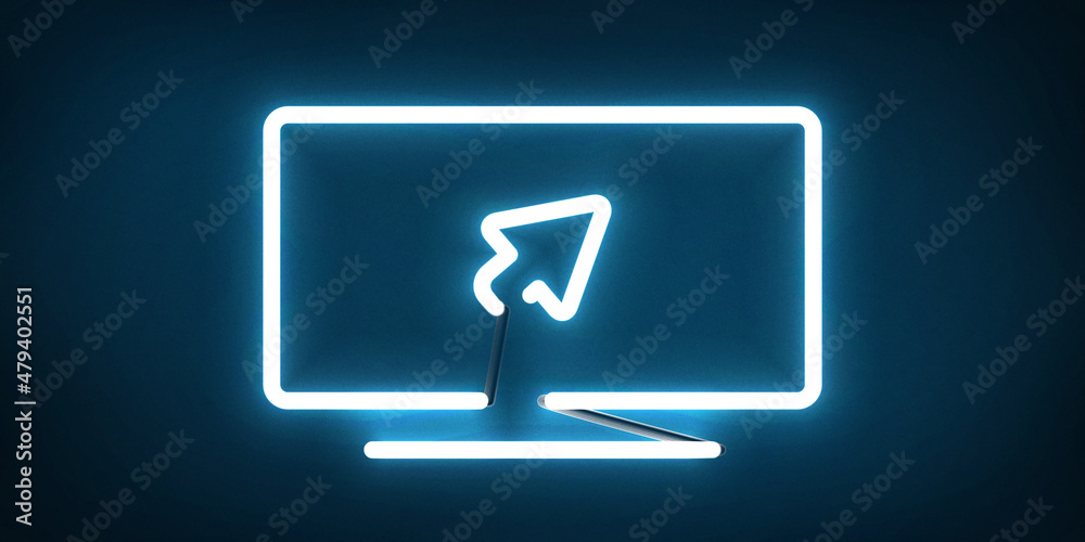 Vector realistic isolated neon sign of Cursor logo for template decoration and covering on the blue background. Vector realistic isolated neon sign of Cursor logo for template decoration and covering on the blue background.