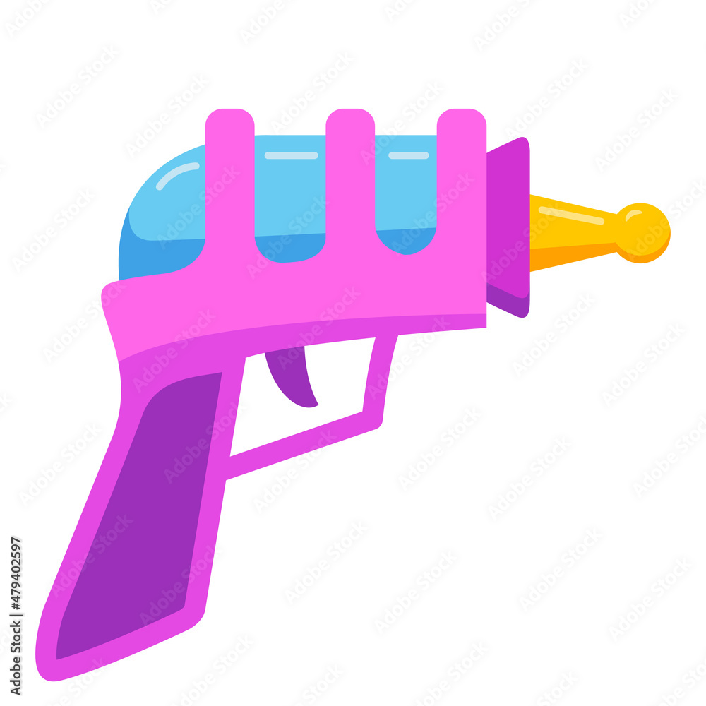 Obraz premium Futuristic weapon.Cartoon gun blaster.Laser weapon. Child pistol.Isolated on white background.Vector flat illustration.