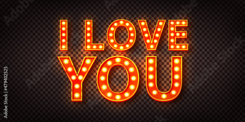 Vector realistic isolated retro marquee billboard text of I Love You on the transparent background. Concept of Happy Valentine's Day.