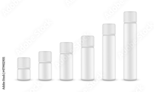 Set of Blank Cosmetic or Pharmaceutical Vials with Different Sizes. Vector Illustration
