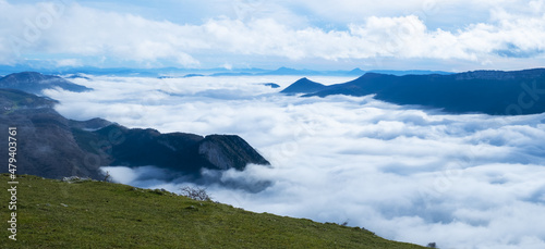 Sea of clouds in the Sakana valley, Navarra, Spain photo