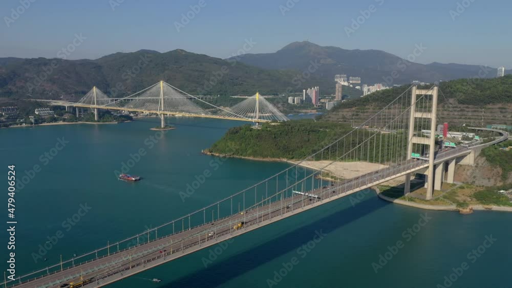 Drone fly over Tsing ma and Ting Kau Bridge Drone fly over Tsing ma and Ting Kau Bridge