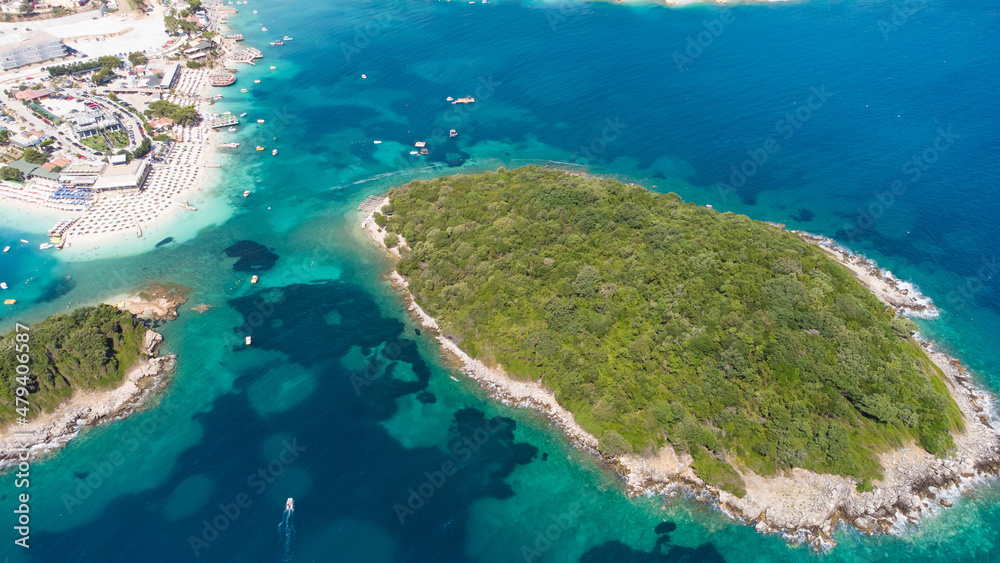 Aerial view from a drone to Ksamil, Albania