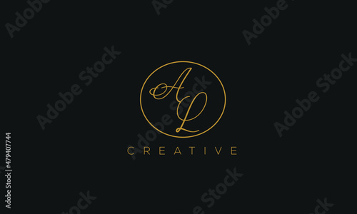 AL is a stylish logo with a creative design and golden color with blackish background.
