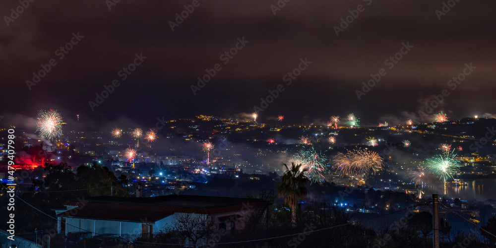fireworks night view of the city