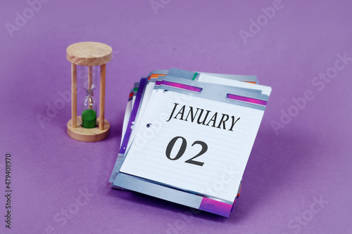 Cuadro en lienzo Calendar for January 2: loose-leaf calendar with the name of the month in Englis