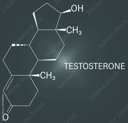 Testosterone male sex hormone. Androgen molecule skeletal formula. Chemical structure