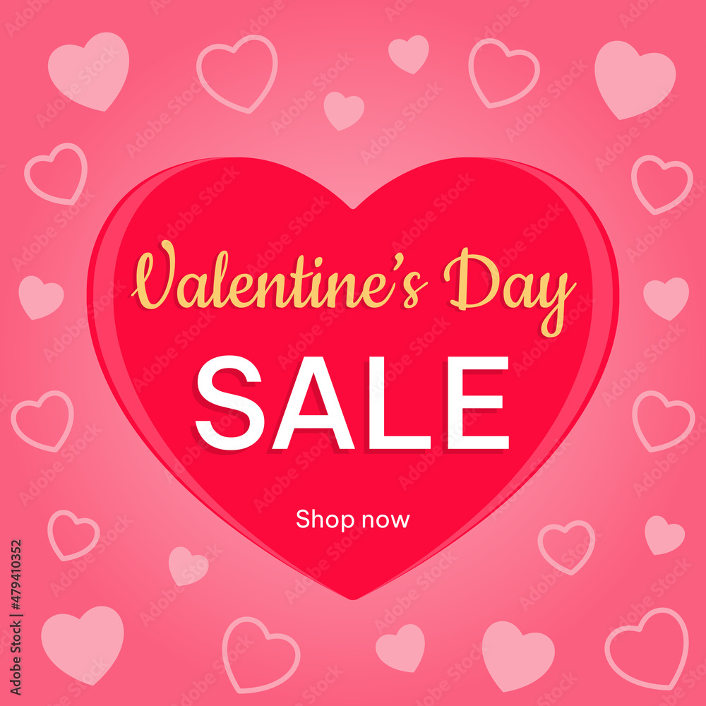 Valentines day sale with hearts on pink background